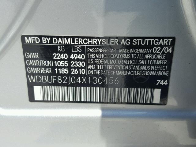 WDBUF82J04X130456 - 2004 MERCEDES-BENZ E 320 4MAT SILVER photo 10