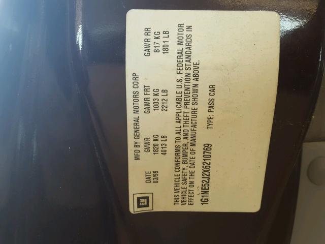 1G1NE52J2X6210769 - 1999 CHEVROLET MALIBU LS PURPLE photo 10