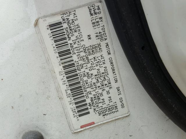 JT6GF10U2Y0068700 - 2000 LEXUS RX 300 WHITE photo 10