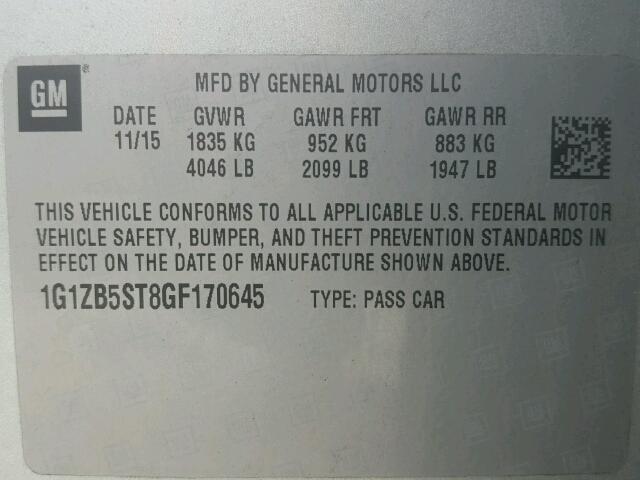 1G1ZB5ST8GF170645 - 2016 CHEVROLET MALIBU LS 银色 照片 10