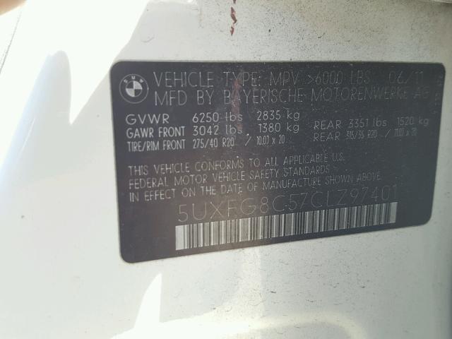 5UXFG8C57CLZ97401 - 2012 BMW X6 XDRIVE5 თეთრი ფოტო 10