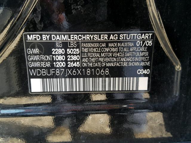 WDBUF87JX6X181068 - 2006 MERCEDES-BENZ E 350 4MAT BLACK photo 10