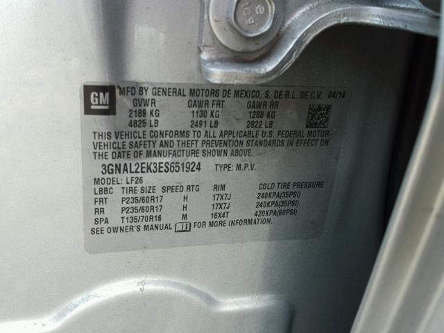 3GNAL2EK3ES651924 - 2014 CHEVROLET CAPTIVA LS 银色 照片 10