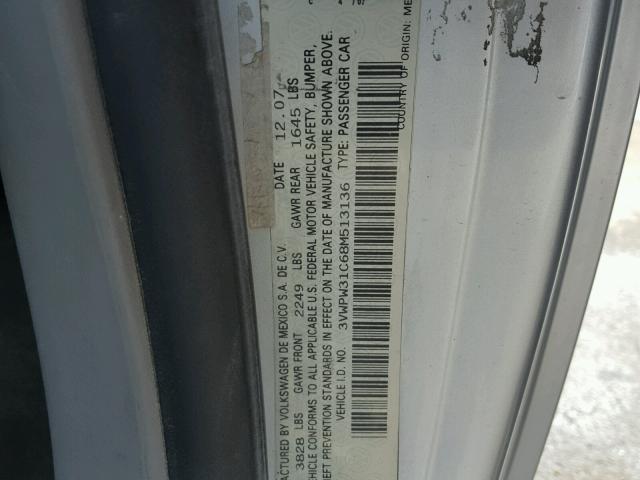 3VWPW31C68M513136 - 2008 VOLKSWAGEN NEW BEETLE 银色 照片 10