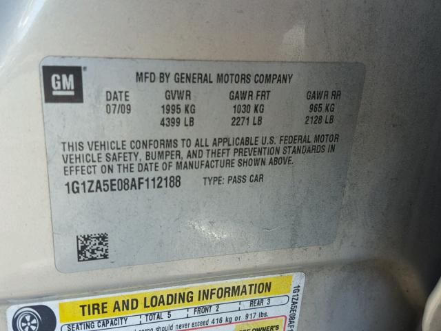 1G1ZA5E08AF112188 - 2010 CHEVROLET MALIBU LS თაფლისფერი ფოტო 10