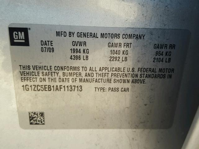 1G1ZC5EB1AF113713 - 2010 CHEVROLET MALIBU 1LT 银色 照片 10