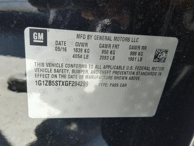 1G1ZB5STXGF294299 - 2016 CHEVROLET MALIBU LS 黑色 照片 10