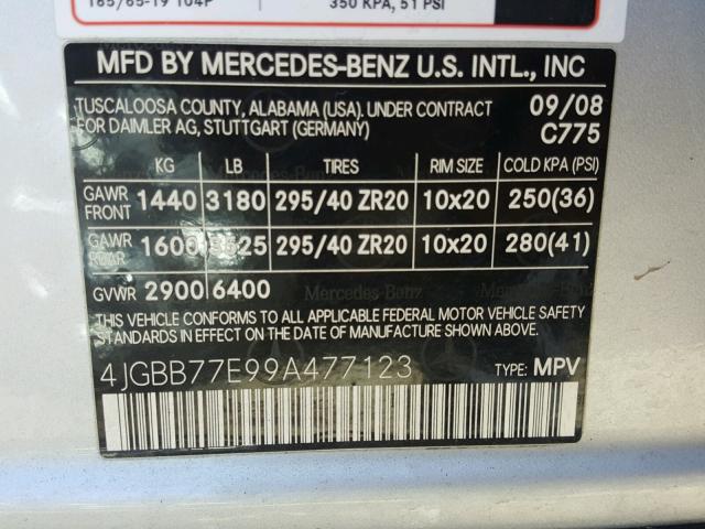 4JGBB77E99A477123 - 2009 MERCEDES-BENZ ML 63 AMG GRAY photo 10