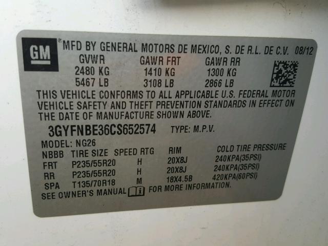 3GYFNBE36CS652574 - 2012 CADILLAC SRX PERFOR 白色 照片 10