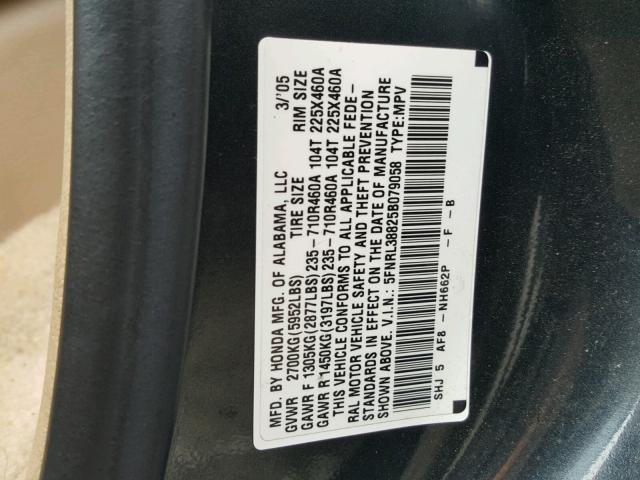 5FNRL38825B079058 - 2005 HONDA ODYSSEY TO BLUE photo 10