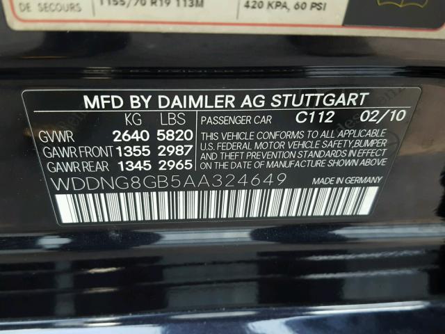 WDDNG8GB5AA324649 - 2010 MERCEDES-BENZ S 550 4MAT BLACK photo 10