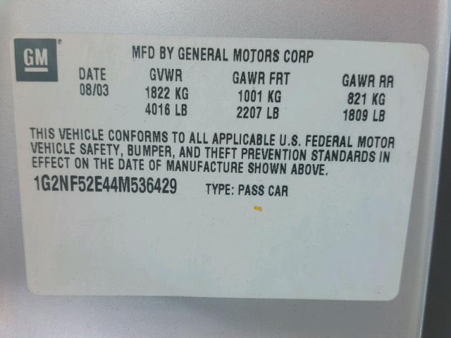 1G2NF52E44M536429 - 2004 PONTIAC GRAND AM S 银色 照片 10