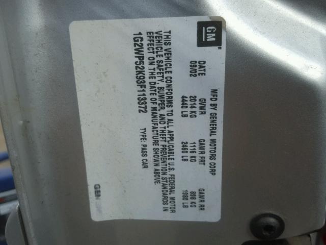 1G2WP52K93F113372 - 2003 PONTIAC GRAND PRIX Gümüş foto 10