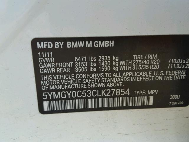 5YMGY0C53CLK27854 - 2012 BMW X5 M WHITE photo 10
