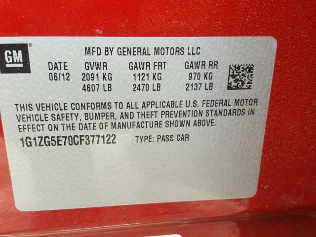 1G1ZG5E70CF377122 - 2012 CHEVROLET MALIBU LTZ RED photo 10