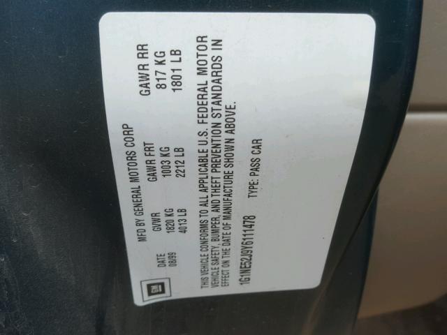 1G1NE52J9Y6111478 - 2000 CHEVROLET MALIBU LS 绿色 照片 10