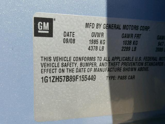 1G1ZH57B89F155449 - 2009 CHEVROLET MALIBU 1LT 蓝色 照片 10