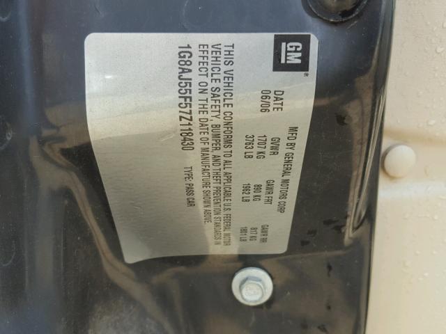 1G8AJ55F57Z118430 - 2007 SATURN ION LEVEL GOLD photo 10