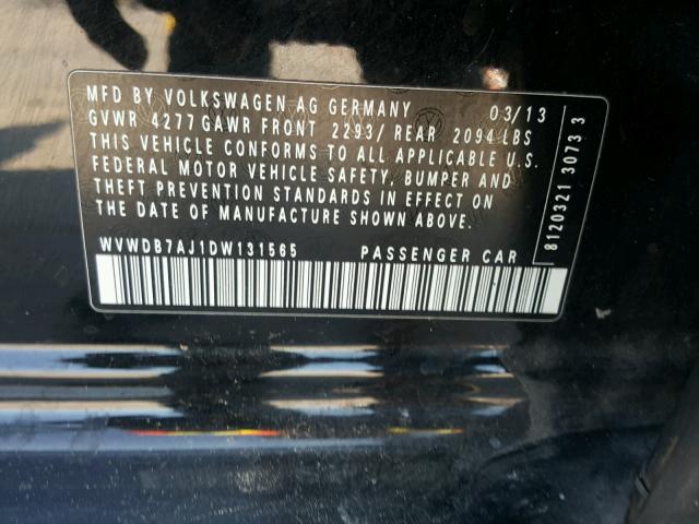 WVWDB7AJ1DW131565 - 2013 VOLKSWAGEN GOLF BLACK photo 10