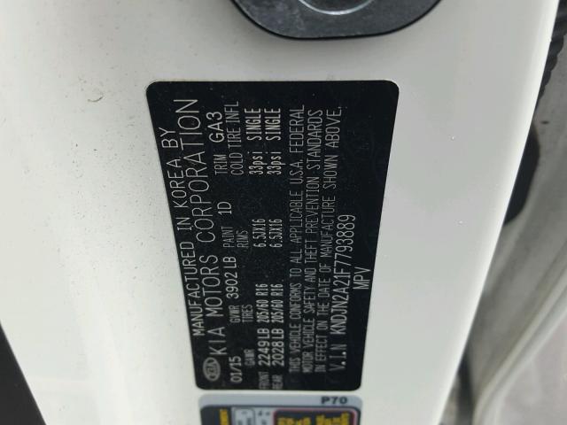 KNDJN2A21F7793889 - 2015 KIA SOUL WHITE photo 10