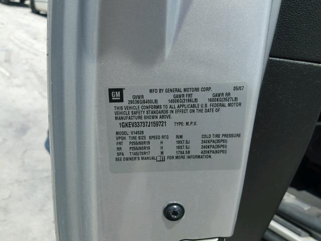 1GKEV33737J159721 - 2007 GMC ACADIA SLT ვერცხლისფერი ფოტო 10
