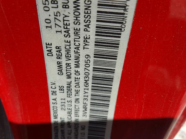 3VWRF31Y16M307059 - 2006 VOLKSWAGEN NEW BEETLE 红色 照片 10