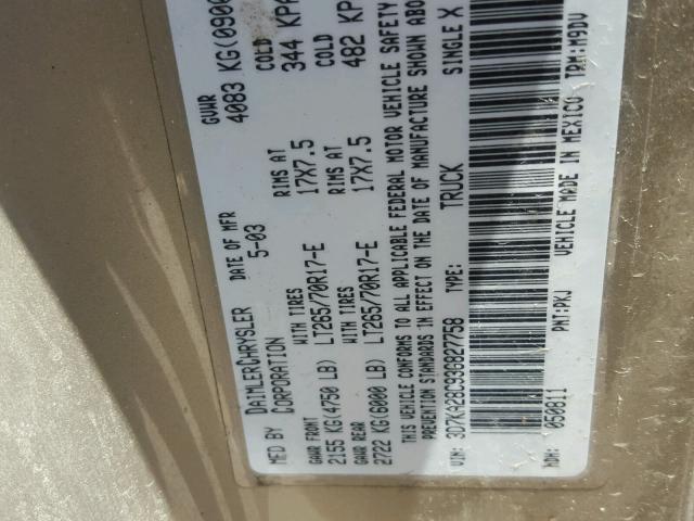 3D7KA28C93G827758 - 2003 DODGE RAM 2500 S GOLD photo 10