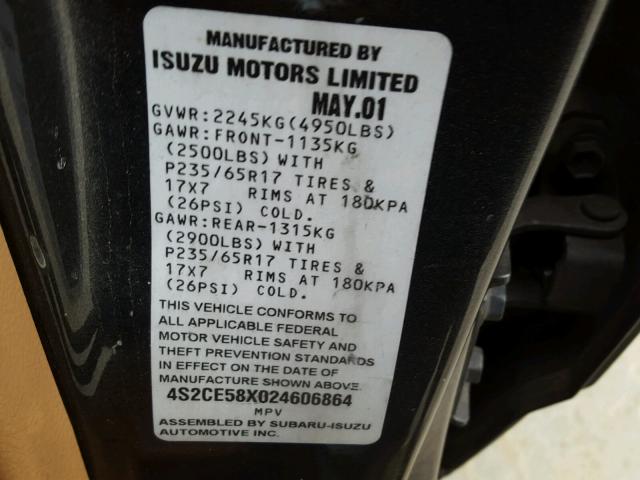 4S2CE58X024606864 - 2002 ISUZU AXIOM XS Boz foto 10