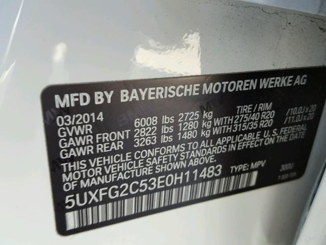 5UXFG2C53E0H11483 - 2014 BMW X6 XDRIVE3 WHITE photo 10