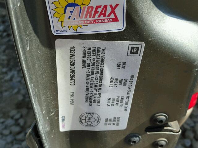 1G2WJ52K0WF264770 - 1998 PONTIAC GRAND PRIX GRAY photo 10