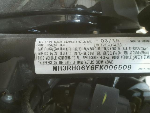 MH3RH06Y6FK006509 - 2015 YAMAHA YZFR3 BLACK photo 10