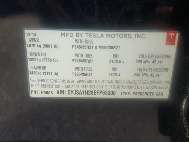 5YJSA1H28EFP63300 - 2014 TESLA MODEL S BLUE photo 10