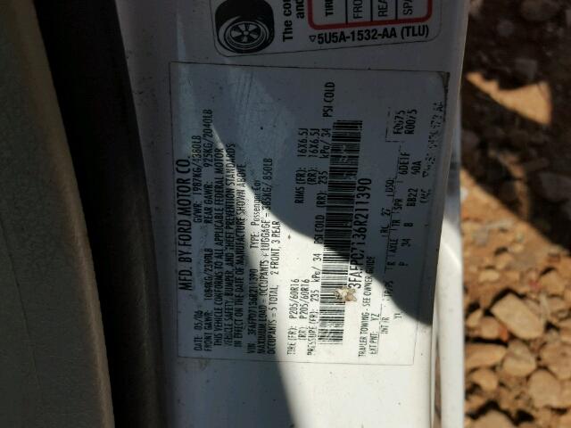 3FAFP07136R211390 - 2006 FORD FUSION SE WHITE photo 10