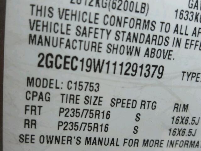 2GCEC19W111291379 - 2001 CHEVROLET SILVERADO GRAY photo 10