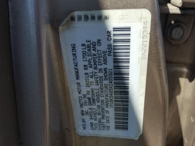 1Y1SK5485XZ405921 - 1999 CHEVROLET GEO PRIZM 金色 照片 10