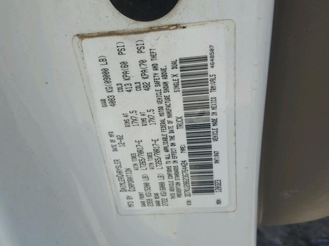 3D7KU28623G764424 - 2003 DODGE RAM 2500 S WHITE photo 10