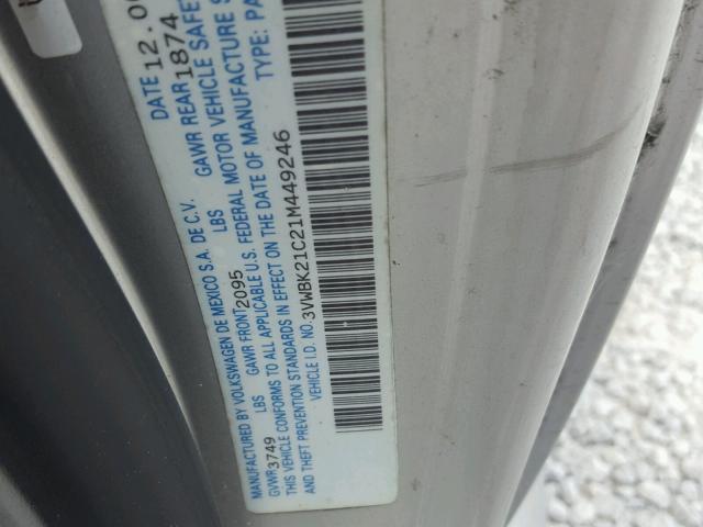 3VWBK21C21M449246 - 2001 VOLKSWAGEN NEW BEETLE ვერცხლისფერი ფოტო 10