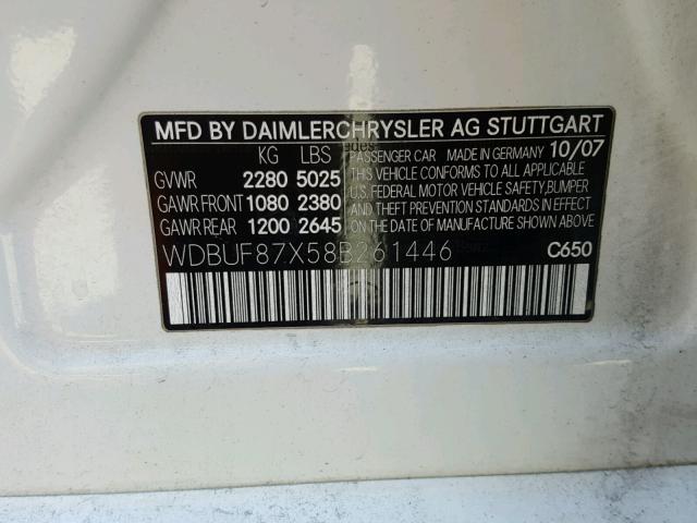 WDBUF87X58B261446 - 2008 MERCEDES-BENZ E 350 4MAT WHITE photo 10