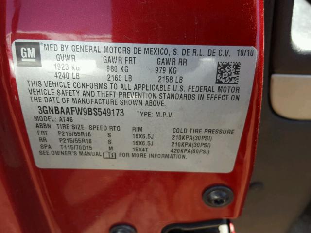 3GNBAAFW9BS549173 - 2011 CHEVROLET HHR LS RED photo 10