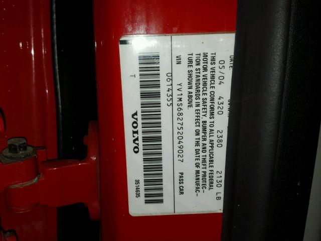 YV1MS682752049027 - 2005 VOLVO S40 T5 RED photo 10