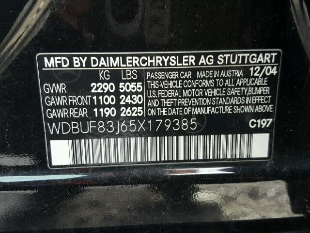 WDBUF83J65X179385 - 2005 MERCEDES-BENZ E 500 4MAT BLACK photo 10