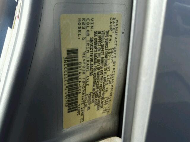 3N1CC11E19L494750 - 2009 NISSAN VERSA S/SL SILVER photo 10