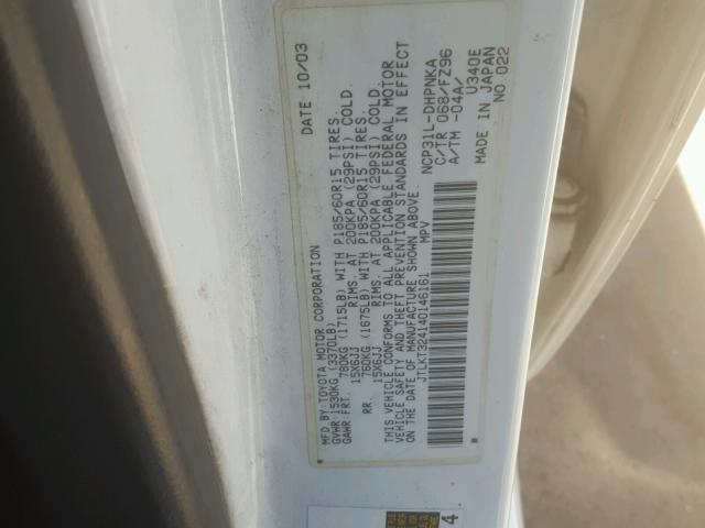 JTLKT324140146161 - 2004 TOYOTA SCION XB WHITE photo 10