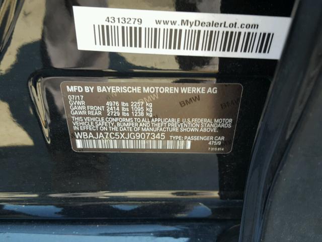 WBAJA7C5XJG907345 - 2018 BMW 530 XI BLACK photo 10