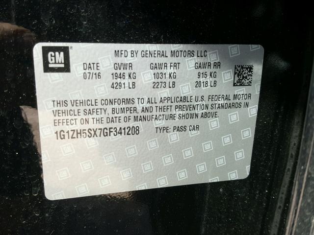 1G1ZH5SX7GF341208 - 2016 CHEVROLET MALIBU PRE 黑色 照片 10