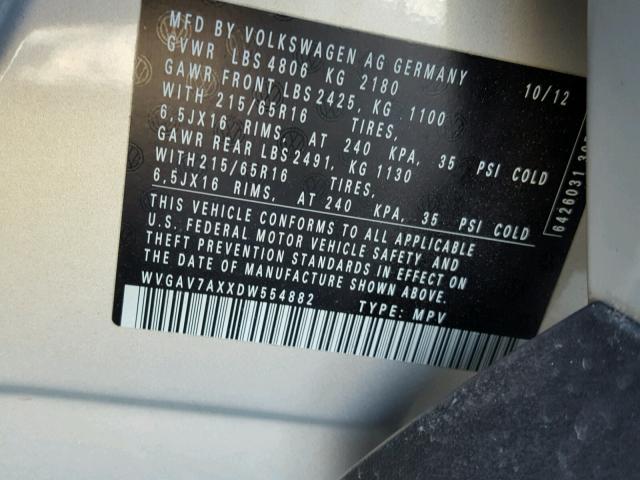 WVGAV7AXXDW554882 - 2013 VOLKSWAGEN TIGUAN S SILVER photo 10