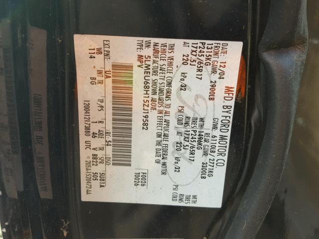 5LMEU68H15ZJ19582 - 2005 LINCOLN AVIATOR 黑色 照片 10