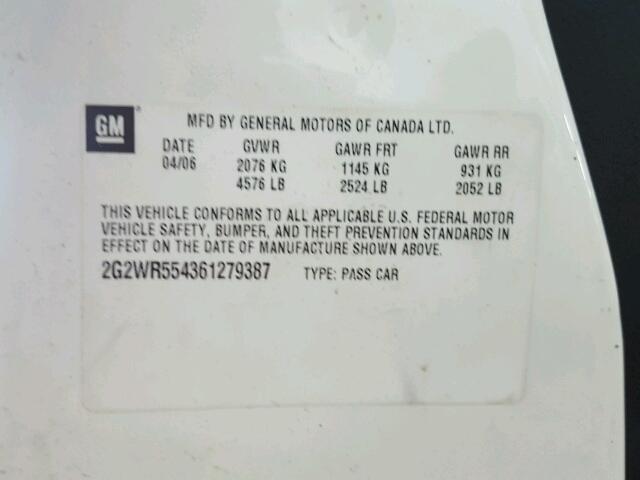 2G2WR554361279387 - 2006 PONTIAC GRAND PRIX WHITE photo 10