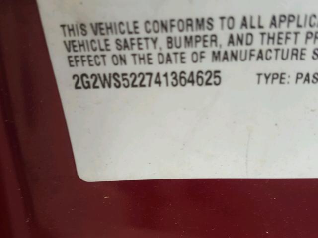 2G2WS522741364625 - 2004 PONTIAC GRAND PRIX ბურგუნდია ფოტო 10