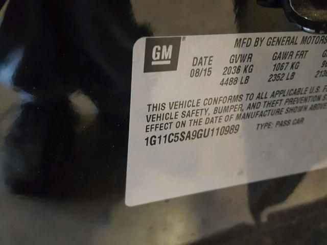 1G11C5SA9GU110989 - 2016 CHEVROLET MALIBU LIM 黑色 照片 10